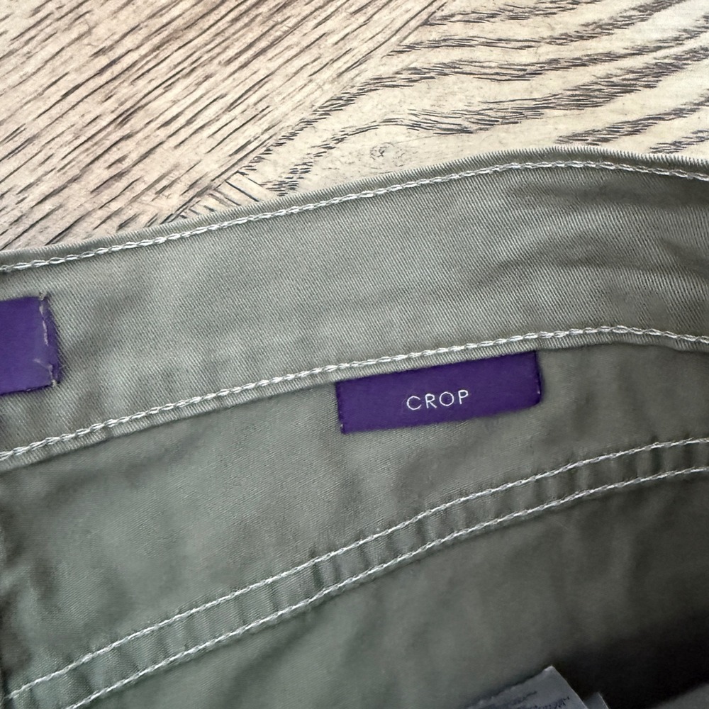 NYDJ Olive Green Cropped Pants Embroidered Hem Button Detail Size 2 - Picture 10 of 14